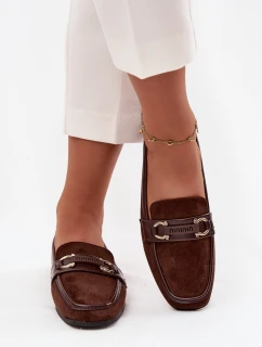 Mokasyny Loafersy Dámské S Ozdobným Prvkem Čokoládové Evelora