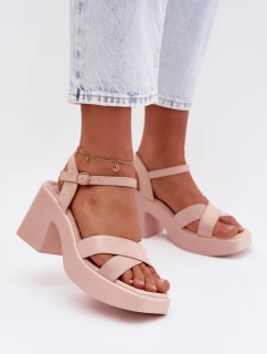 Dámské sandály na masivním podpatku z eko semiše světle růžové Tereza