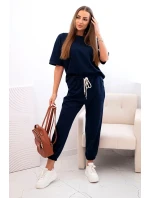 Dámský viskózový komplet s krátkým rukávem a nohavicemi námořnická modř