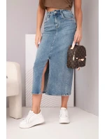 Dámská midi džínová sukně s rozparkem vpředu džínová