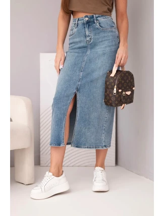 Dámská midi džínová sukně s rozparkem vpředu džínová