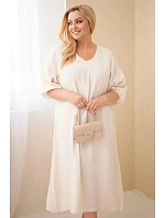 Dámské šaty Plus Size z bavlněného mušelínu s výstřihem do V béžová