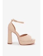 Dámské Sandály Na Podpatku A Platformě Eko Kožené Béžové Lomman