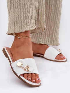 Dámské Pantofle Na Plochém Podpatku S Mašlí Bílé Sallariela