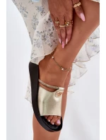 Kožené Dámské Pantofle S Dekorativním Páskem KV51-034 Zlaté Kožené Dámské Pantofle S Dekorativním Páskem KV51-034 Zlaté