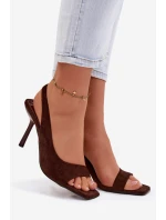 Dámské sandály na podpatku z eko semiše čokoládové Calvoria