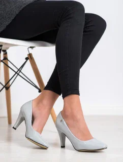 Stylové šedo-stříbrné dámské  lodičky na jehlovém podpatku
