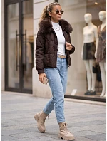 Krátká dámská zimní prošívaná bunda, hnědá, FashionStreet TY6040 Krátká dámská zimní prošívaná bunda, hnědá, FashionStreet TY6040