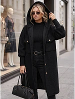 Dámský dlouhý kabát z ovčí kůže s kapucí, černý, FashionStreet NY0798 Dámský dlouhý kabát z ovčí kůže s kapucí, černý, FashionStreet NY0798