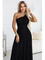 656-3 Dlouhé třpytivé večerní šaty na jedno rameno - klasické černé