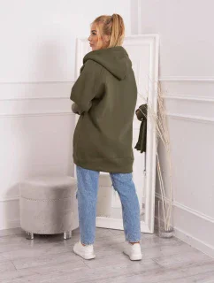 Zateplená bunda s vázáním v pase khaki barvy