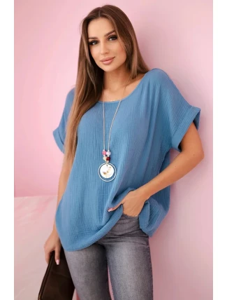 Mušelínová halenka s náhrdelníkem džínovina