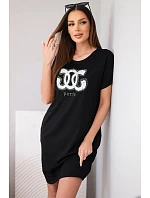 Dámské viskózové šaty s krátkým rukávem a ozdobným potiskem černá