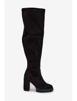 Dámské kozačky nad koleno na klíně ekologická semišová černá Tahlina