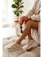 Kožené Semišové Dámské Tenisky Na Platformě Kobbo 100103 Béžové