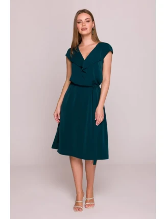 S411 Šaty bez rukávů s volánkovým výstřihem - zelené