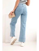 Dámské kalhoty s širokými nohavicemi a vysokým pasem denim modré