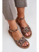 Kožené Dámské Sandály Na Plochém Podpatku Leopardí Zazoo 3688 Hnědé