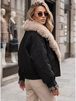 Krátká dámská bunda s odnímatelnou kožešinou, černá, FashionStreet TY5841 Krátká dámská bunda s odnímatelnou kožešinou, černá, FashionStreet TY5841