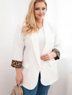Dámská sako Plus Size s podšívkou v leopardím vzoru ecru