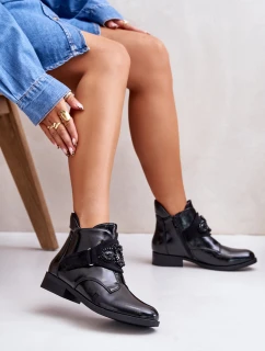 Lakované Dámské Boty S Ozdobou Zateplené Černé S.Barski HY42-021