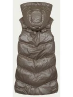 Dlouhá béžová péřová vesta s kapucí (5M3183-84)