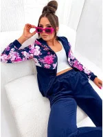 Dámská velurová souprava s růžemi tmavě modrá (8210)