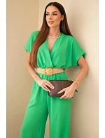 Kombinéza s ozdobným páskem v pase zelený Kombinéza s ozdobným páskem v pase zelený