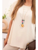 Dámský komplet s volnou halenkou a širokými nohavicemi béžový