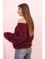 Svetr dámský z mohairu s volným střihem a výstřihem do V švestkový Svetr dámský z mohairu s volným střihem a výstřihem do V švestkový