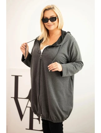 Dámská mikina Plus Size s kapucí a zipem grafitová