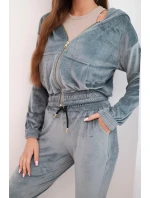 Dámská bavlněná 3-dílná souprava s mikinou, topem a tepláky růžový neon