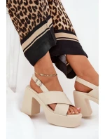 Dámské Sandály Na Podpatku A Platformě Z Eko Kůže Světle Béžové Annavin