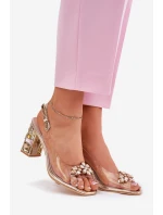 Průhledné sandály na podpatku s krystaly Vinceza 70110 zlaté