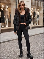Dámská zimní prošívaná bunda s kožešinou, černá, FashionStreet TY5990