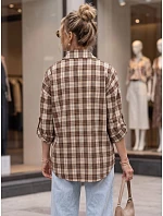 Dámská kostkovaná košile s bavlnou, hnědá, FashionStreet DY0494