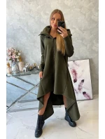 Zateplené šaty s delšími boky khaki