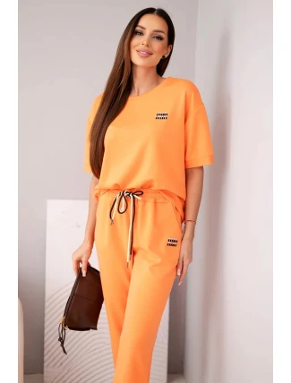 Dámský komplet z viskózy máslový s krátkým rukávem a kalhotami s ohrnutým lemem oranžový