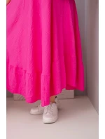 Dámské šaty plus size s krátkým rukávem a volánem z lehké viskózy fuchsiová