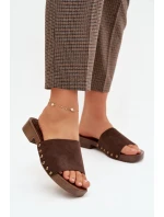 Dámské pantofle na nízkém podpatku se zlatými sponami čokoládové Girella