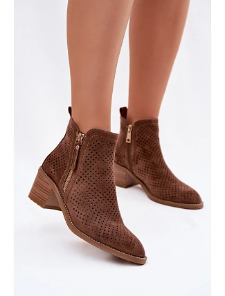 Dámské perforované kotníkové boty Vinceza 58621 Hnědé