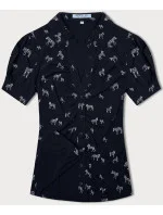 Tmavě modrá halenka s límečkem a se vzorem zeber (AWY2011D)