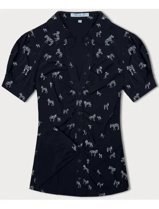 Tmavě modrá halenka s límečkem a se vzorem zeber (AWY2011D)