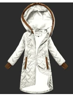 Dámská prošívaná bunda v barvě ecru s ozdobnými vsadkami (T2-2291#-12)