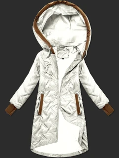 Dámská prošívaná bunda v barvě ecru s ozdobnými vsadkami (T2-2291#-12)