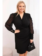 Dámská elegantní Plus Size šaty z viskózy a s dlouhým rukávem modrá Dámská elegantní Plus Size šaty z viskózy a s dlouhým rukávem modrá