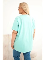 Dámská bavlněná halenka Plus Size s peříčky mátová