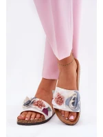 Dámské Pantofle S Květinami Na Korek Plošině Bílé Zinrosa