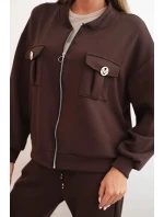 Dámský set z viskózy s rozepínací mikinou a kalhotami hnědý