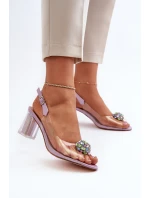 Průhledné sandály na podpatku s ozdobou fialové D&A MR38-454